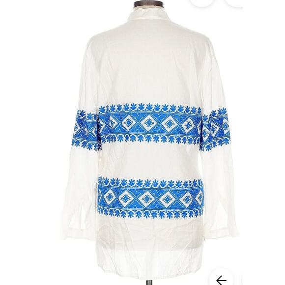 Tory Burch Stephanie Embroidered Coverup Tunic Top Ivory blue L - Picture 9 of 9